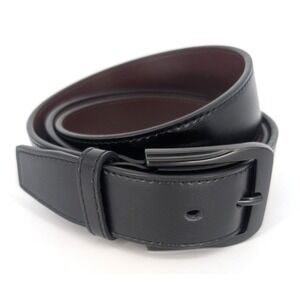 Mens Black Smooth Leather Workwear Utility Dress Belt Wide Matte Buckle 44-46